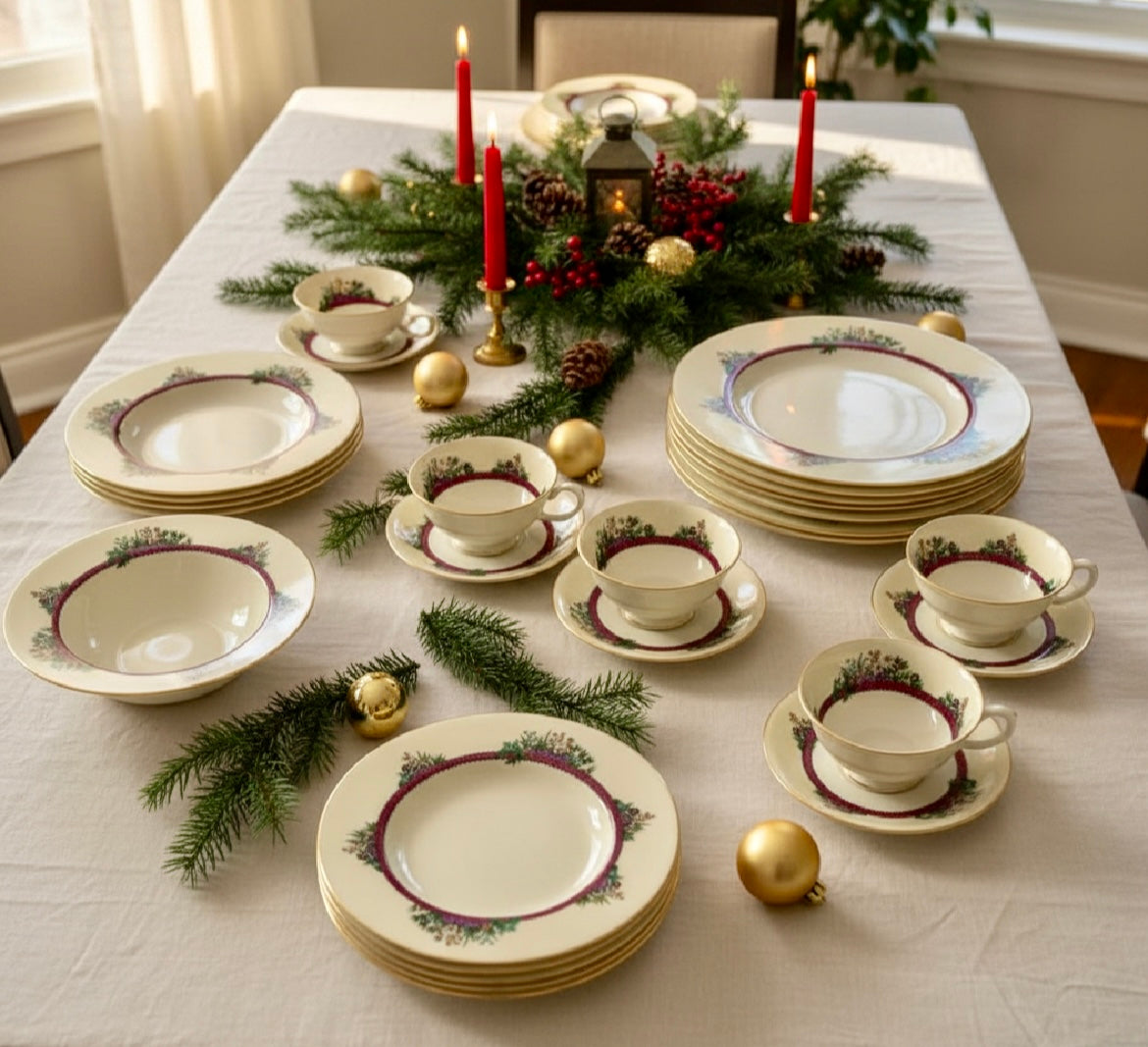 Lenox "Southern Gardens" P-310-R 26-Piece Dinnerware Set-Service for 5/6 Floral Gold Trim