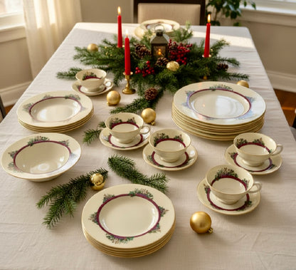 Lenox "Southern Gardens" P-310-R 26-Piece Dinnerware Set-Service for 5/6 Floral Gold Trim
