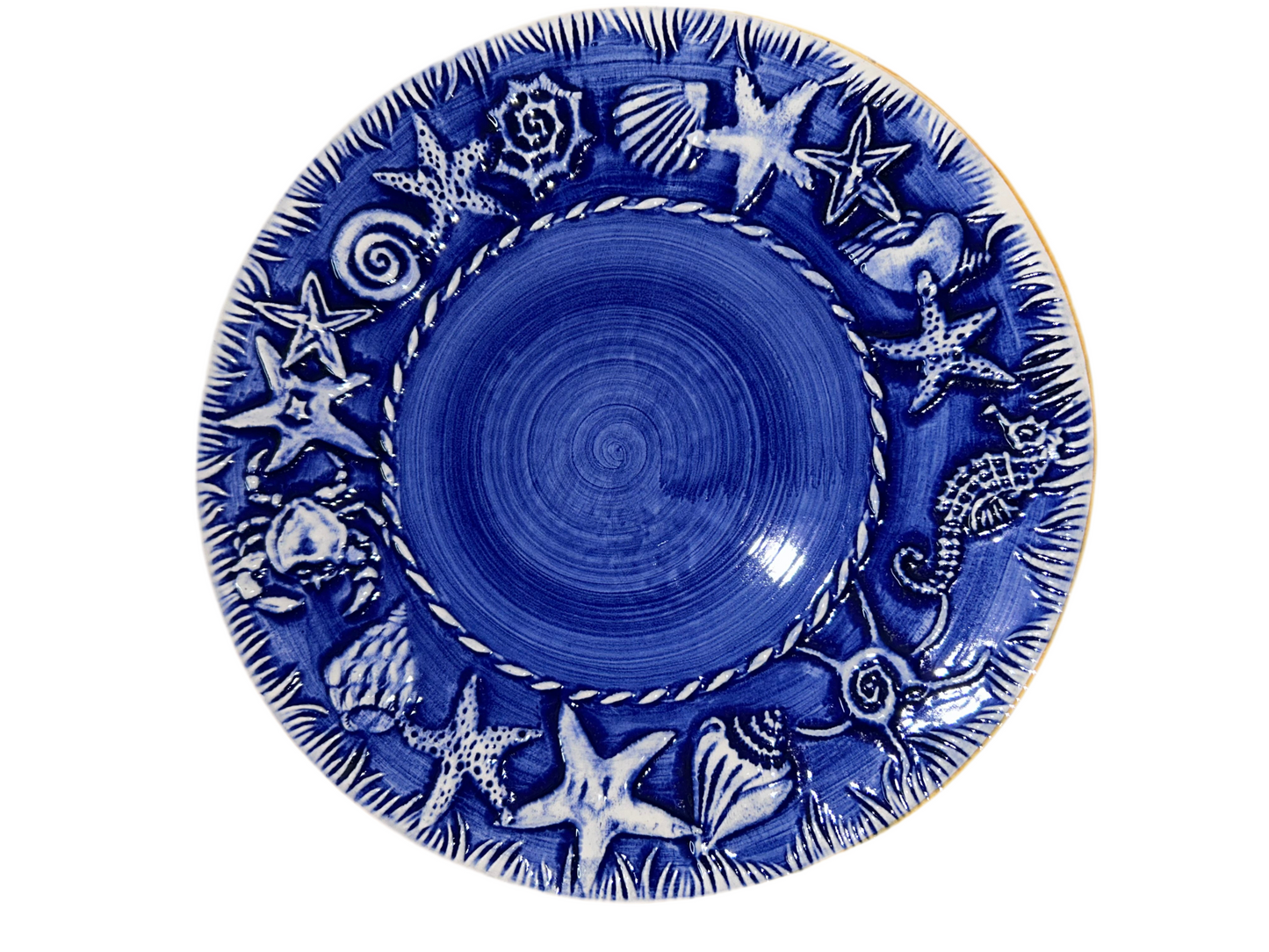 Unique Portuguese Coastal Treasures Stoneware/Ceramic Glazed (11”) Dinner Plates (Set of 4)
