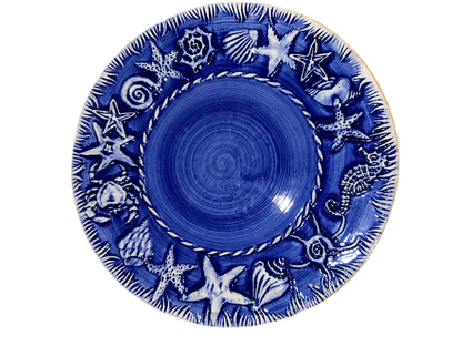 Unique Portuguese Coastal Treasures Stoneware/Ceramic Glazed (11”) Dinner Plates (Set of 4)