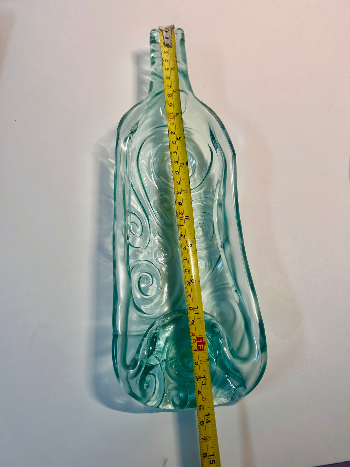 Pair of Melted / Slumped Glass Wine Bottle Serving Dishes with Embossed Swirl Pattern ( L- M Size)