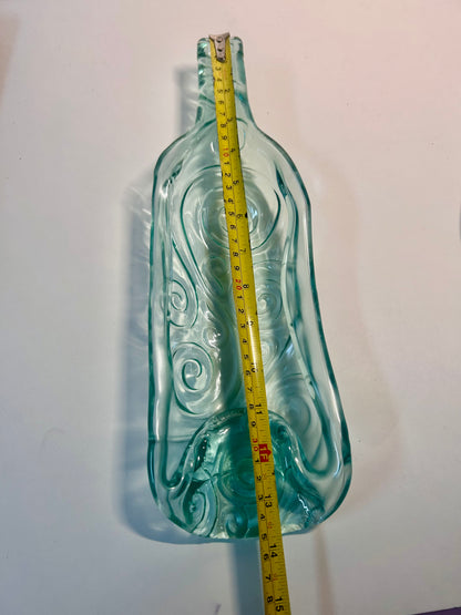 Pair of Melted / Slumped Glass Wine Bottle Serving Dishes with Embossed Swirl Pattern ( L- M Size)