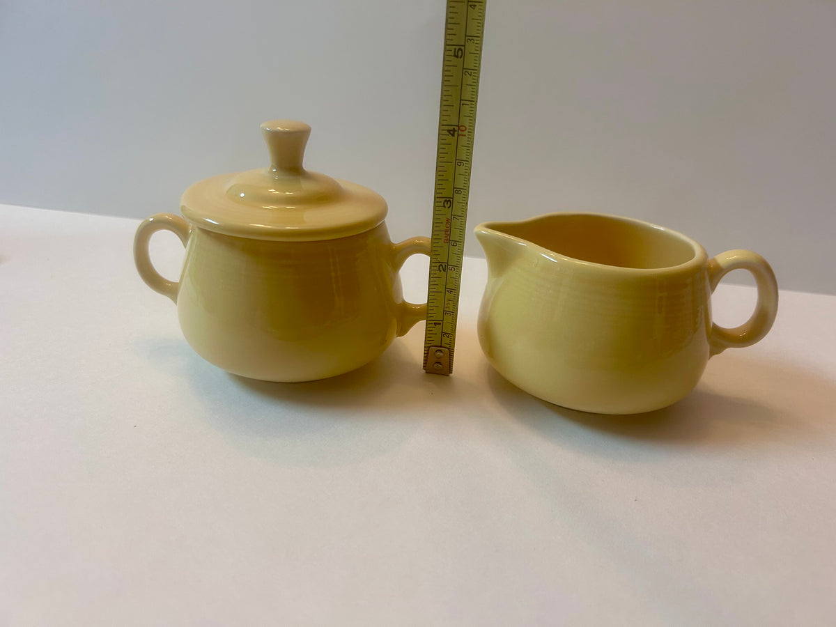Fiesta Yellow Sugar and Creamer Set with Figure 8 Tray - Post-1986 Lead-Free HLC