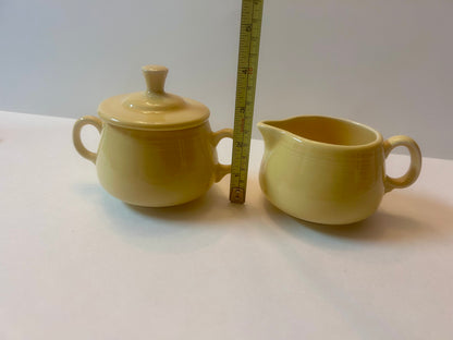 Fiesta Yellow Sugar and Creamer Set with Figure 8 Tray - Post-1986 Lead-Free HLC