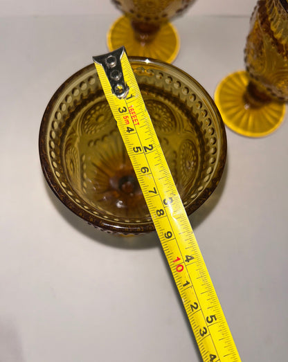 Vintage-Inspired Amber Glass Dinnerware Set (11 PCS): Pier 1 Textured Plates, Rosanna
'Parisian' Goblets & Ruffled Nesting Dishes