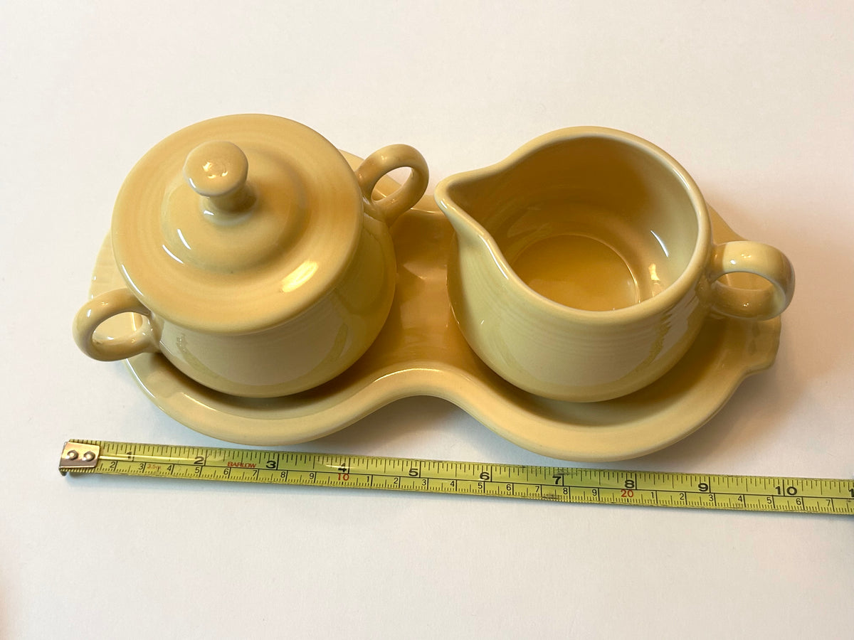 Fiesta Yellow Sugar and Creamer Set with Figure 8 Tray - Post-1986 Lead-Free HLC