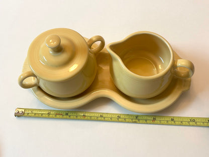 Fiesta Yellow Sugar and Creamer Set with Figure 8 Tray - Post-1986 Lead-Free HLC