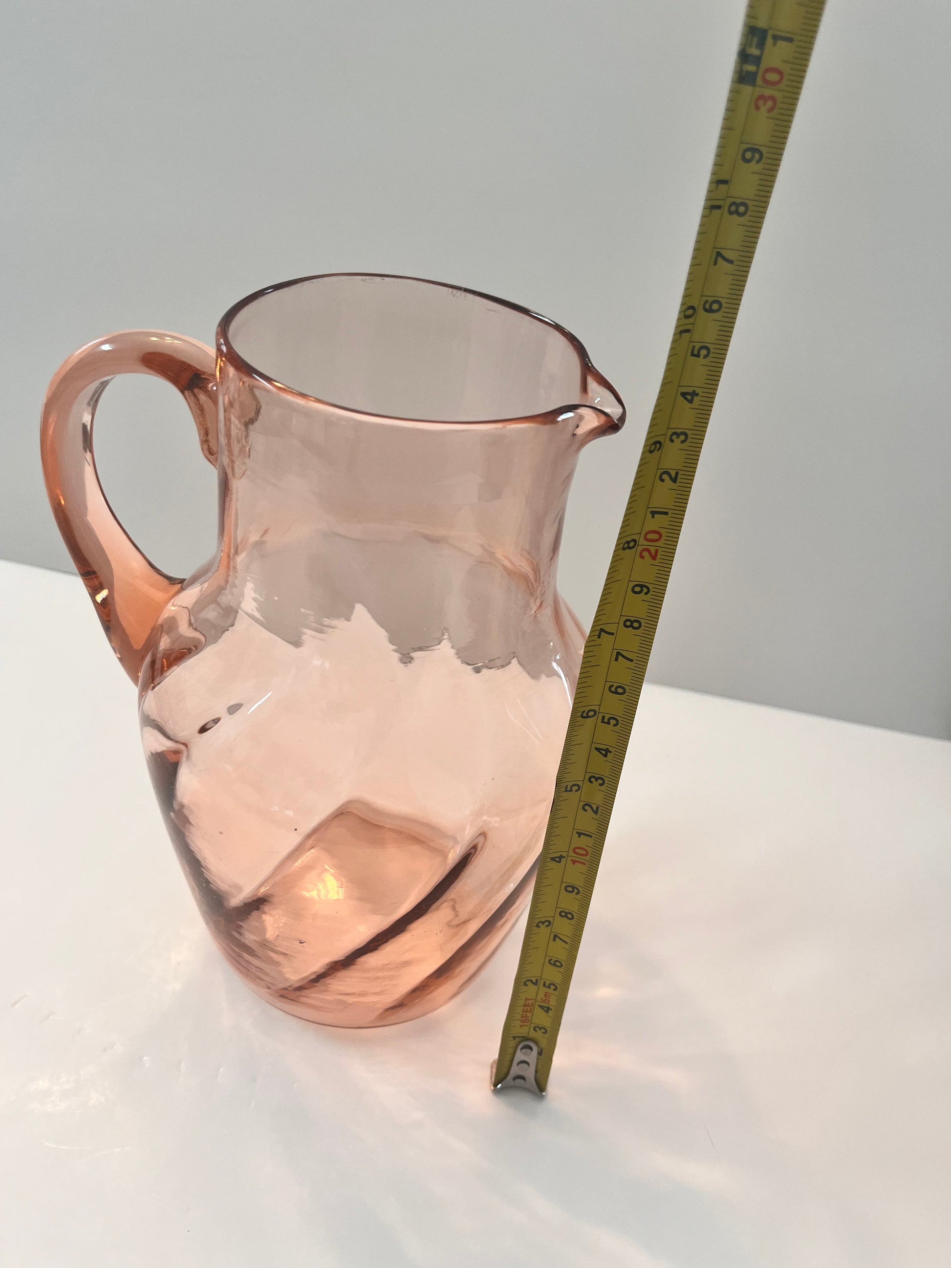 Vintage Pink Depression Glass Hand-Blown Swirl & Optic Pitcher