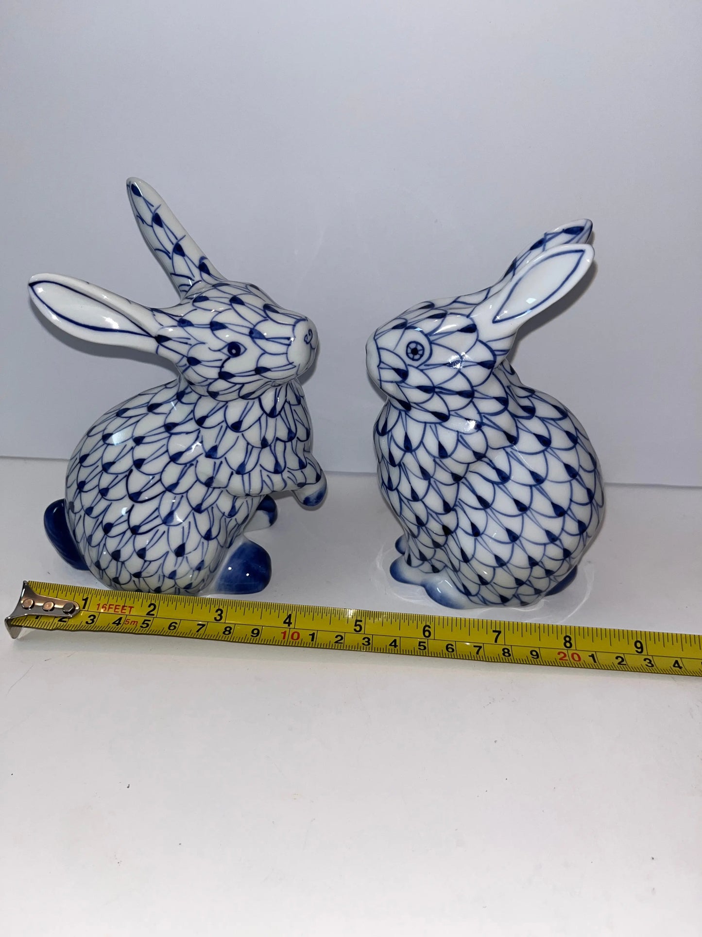 Blue and White Ceramic Cat and Bunny Figurines - Finest Antique