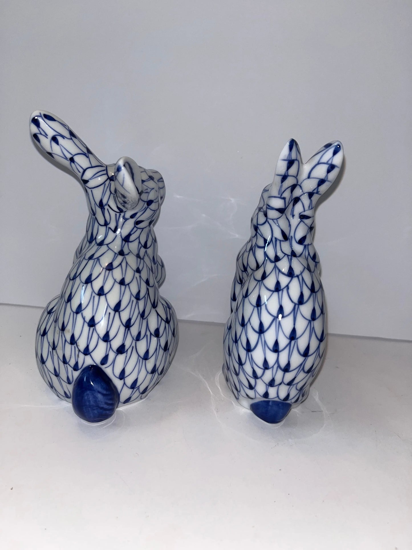 Blue and White Ceramic Cat and Bunny Figurines - Finest Antique