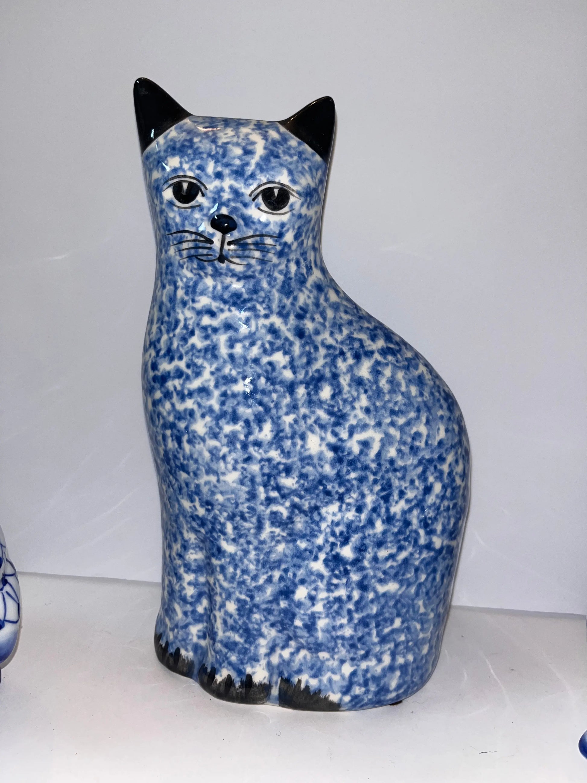 Blue and White Ceramic Cat and Bunny Figurines - Finest Antique