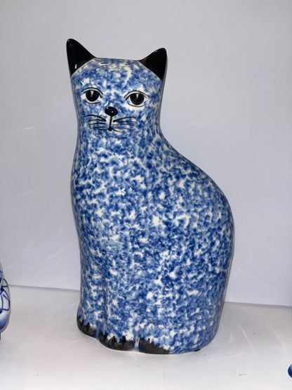 Blue and White Ceramic Cat and Bunny Figurines - Finest Antique