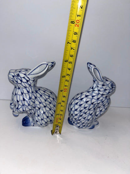 Blue and White Ceramic Cat and Bunny Figurines - Finest Antique