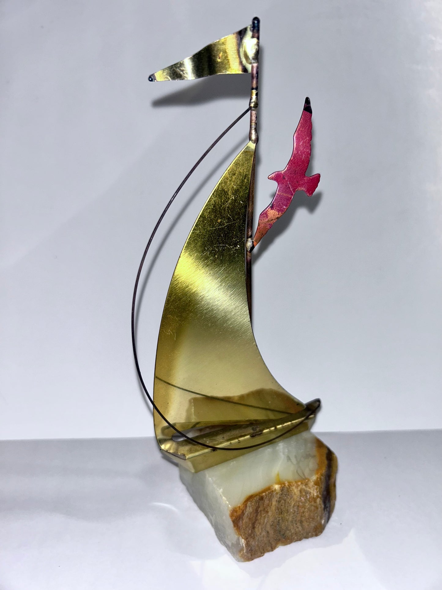 Vintage Mid-Century Modern Brass & Onyx Nautical Sculpture Set of 3