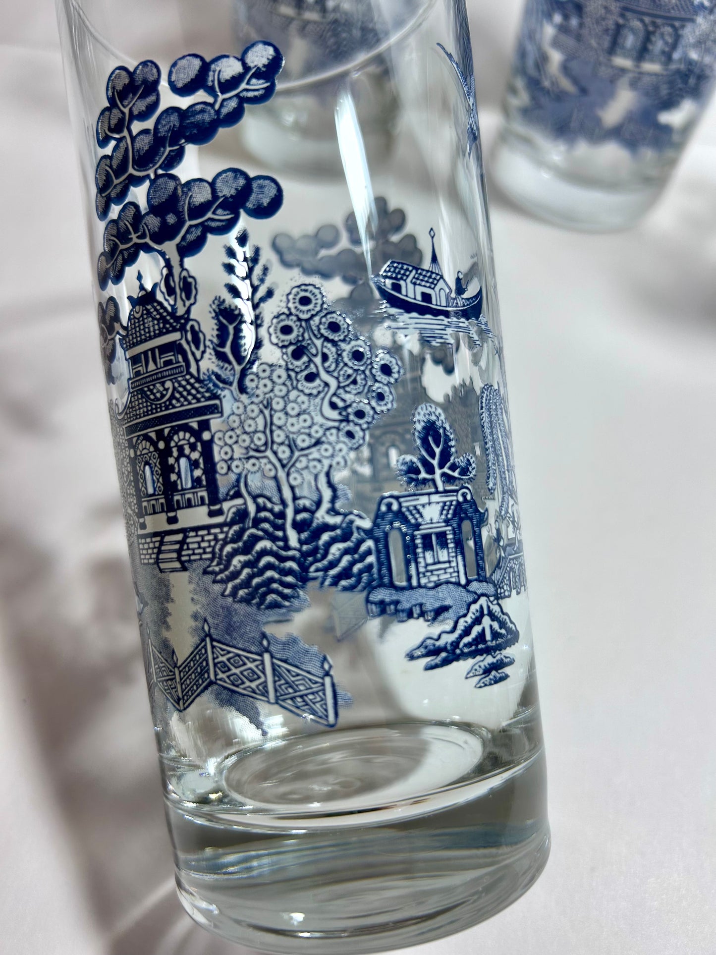 Vintage Johnson Brothers Willow Ware Blue Highball Glasses, Set of 4 (Made in England)