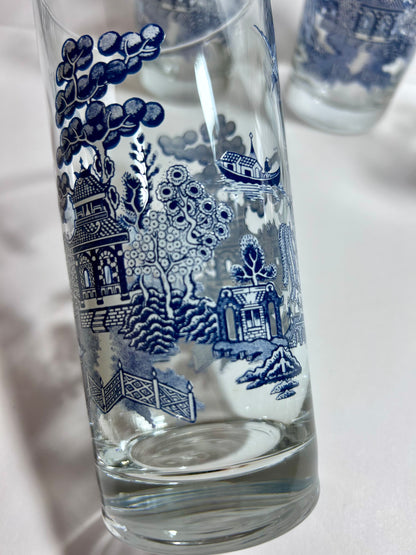 Vintage Johnson Brothers Willow Ware Blue Highball Glasses, Set of 4 (Made in England)