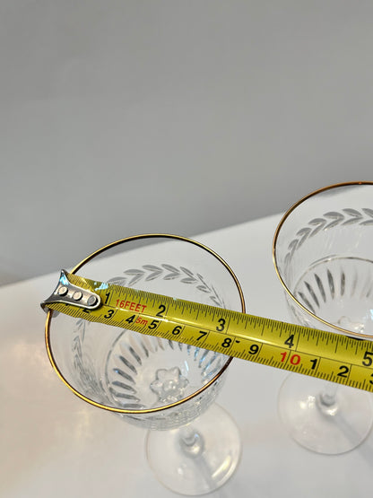 Set of 2 Vintage Lenox Monroe Gold Crystal Wine Glasses - Wheat Etch & Gold Rim - 7-1/4"
H - Made in USA
