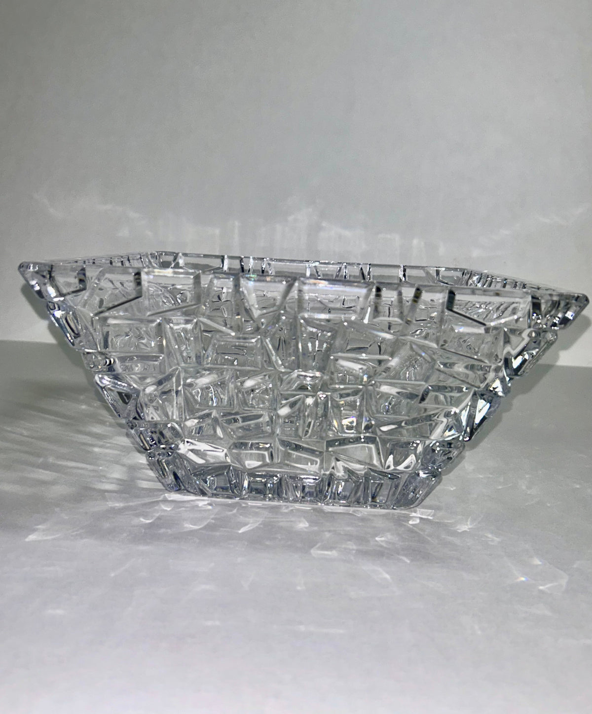 Signed Tiffany & Co. 9" Mosaic / Rock Cut Crystal Square Bowl Centerpiece