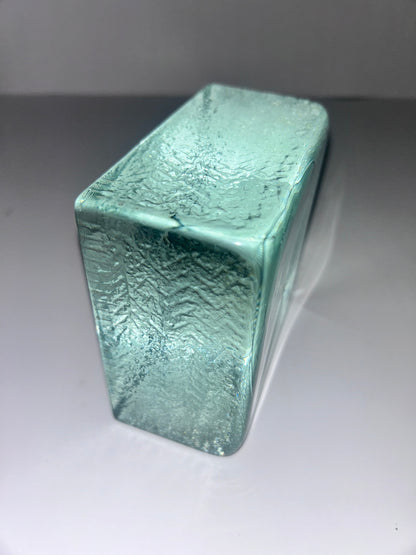 Vintage (1960's) Scandinavian Aqua Textured Large (5") block Art Glass Paperweight