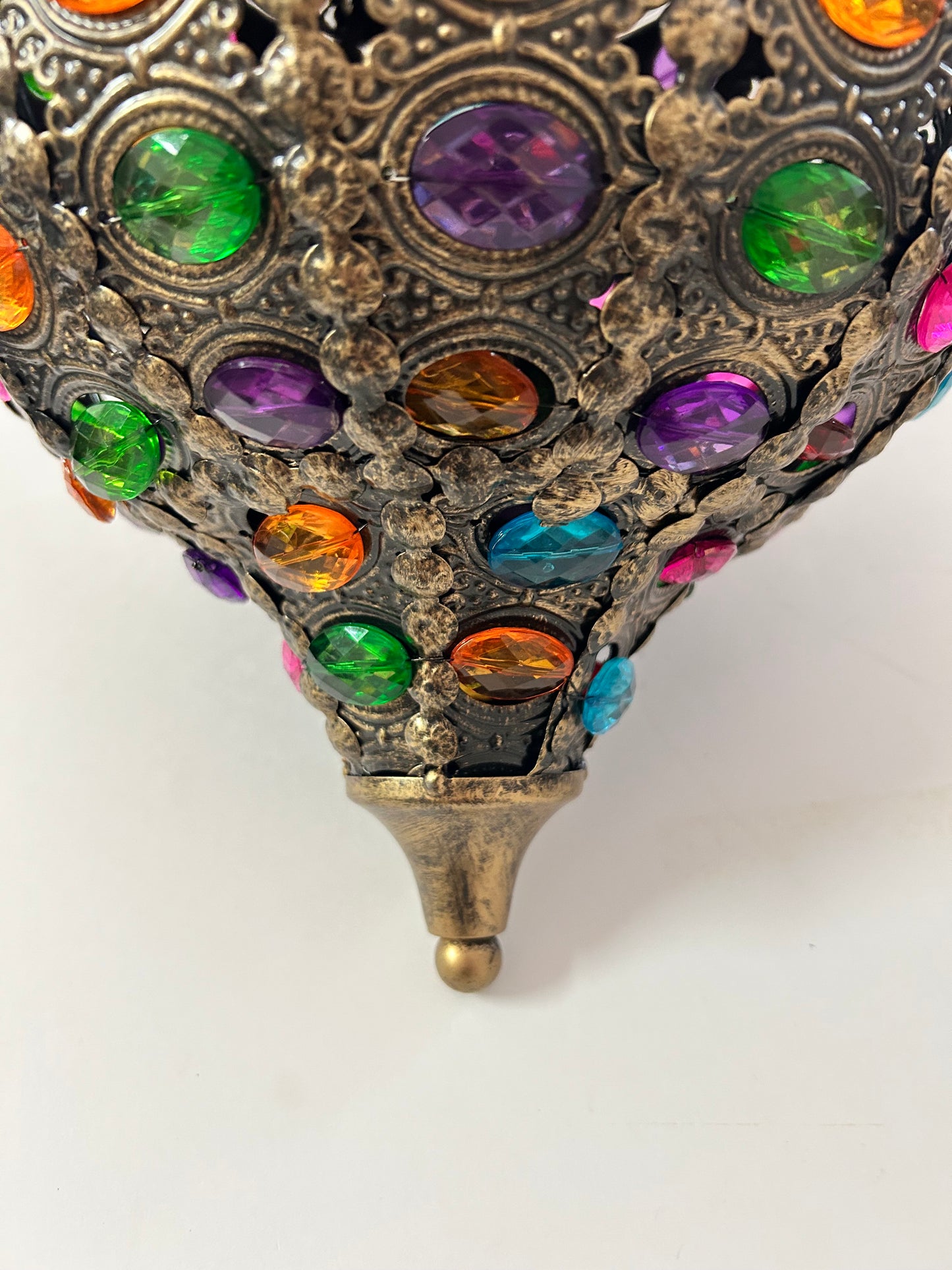 Pier 1 Imports Moroccan Caravan Brass Multicolor Gemstone Illuminating Pendant