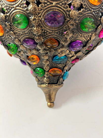 Pier 1 Imports Moroccan Caravan Brass Multicolor Gemstone Illuminating Pendant