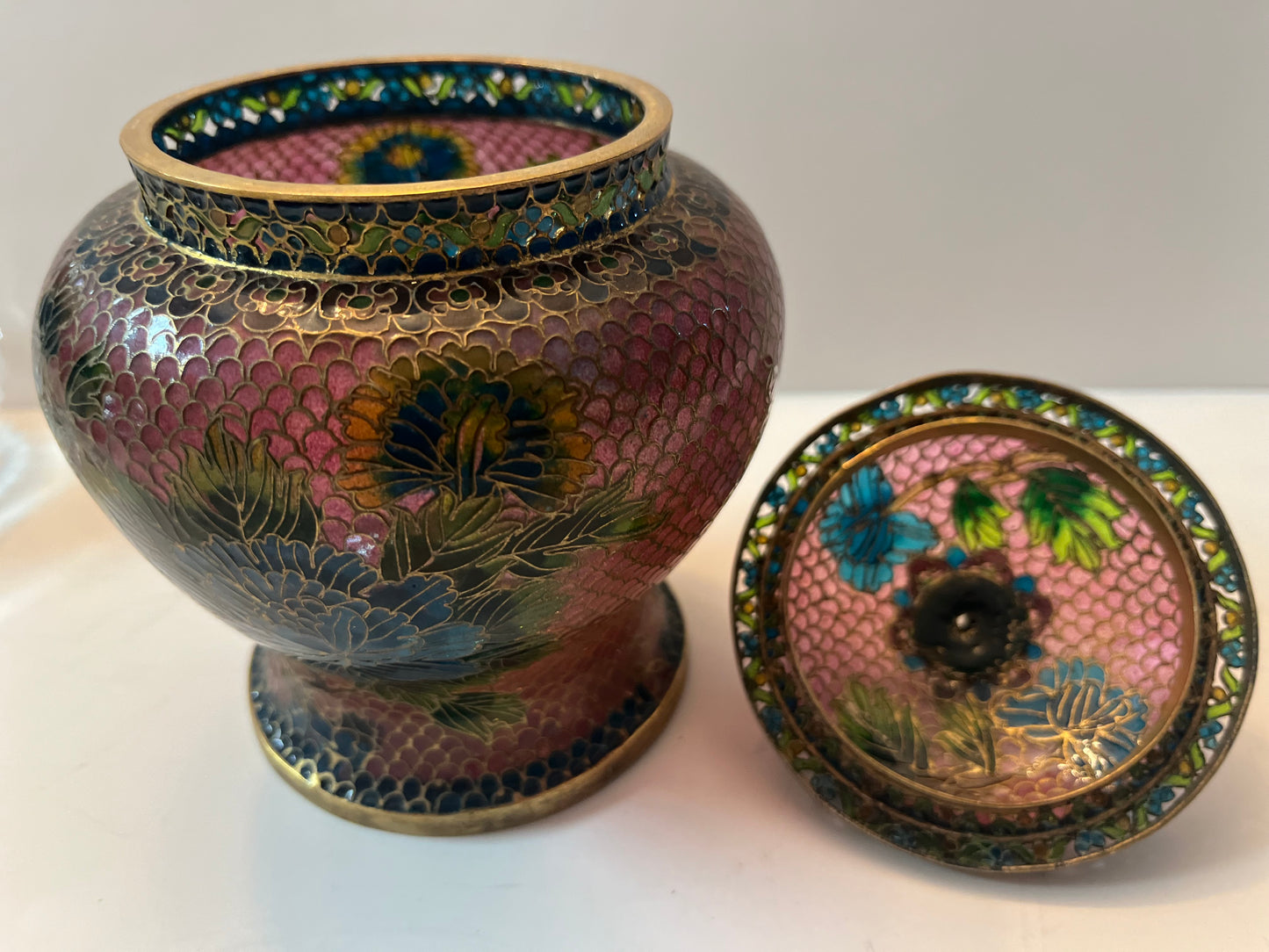 Vintage Chinese "Plique a Jour” Cloisonné Enamel Jar with Floral Design