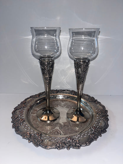 Antique Sheffield Silver-Plated Tray with Goblets