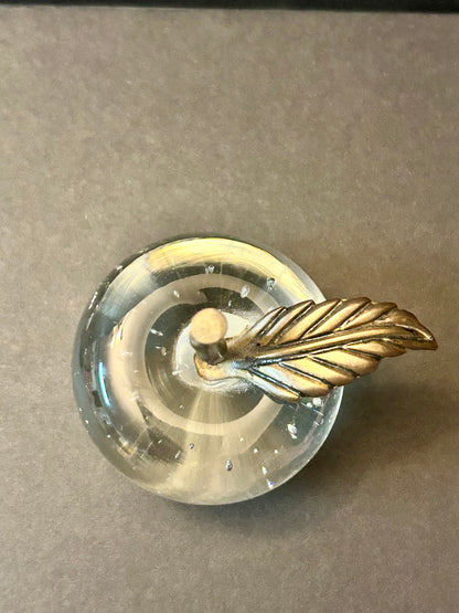 Signed Carl Kraft Art Glass Apple Paperweight & 1976 Hallmark Lead Crystal Set (3pc)