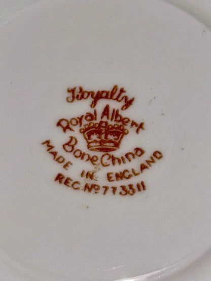 Exquisite Royal Albert "Royalty" Bone China Teacup and Saucer - Cobalt Blue & Orange Floral