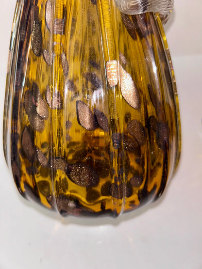 Stunning Mid-Century Modern Art Glass Hand Blown Set |Ruffled Flute Vase & Ribbed Pumpkin