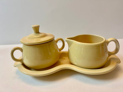 Fiesta Yellow Sugar and Creamer Set with Figure 8 Tray - Post-1986 Lead-Free HLC