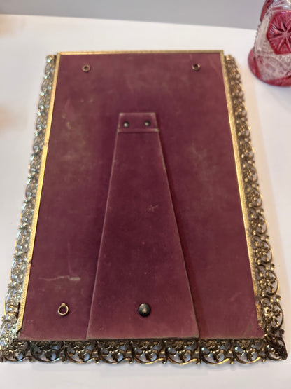 9-Pc Hollywood Regency Ruby Cut-to-Clear Decanter & Ormolu Mirrored Tray Set