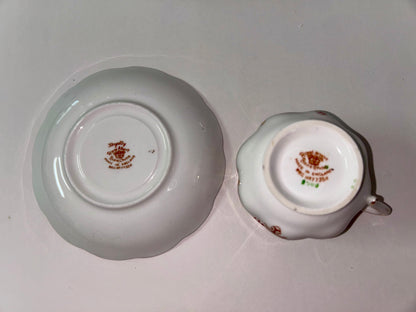 Exquisite Royal Albert "Royalty" Bone China Teacup and Saucer - Cobalt Blue & Orange Floral