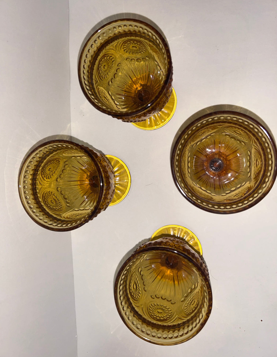 Vintage-Inspired Amber Glass Dinnerware Set (11 PCS): Pier 1 Textured Plates, Rosanna
'Parisian' Goblets & Ruffled Nesting Dishes