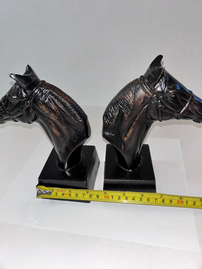 Vintage Mid-Century Cast Iron Horse Head Bookends- Heavy Equestrian Decor- Pair