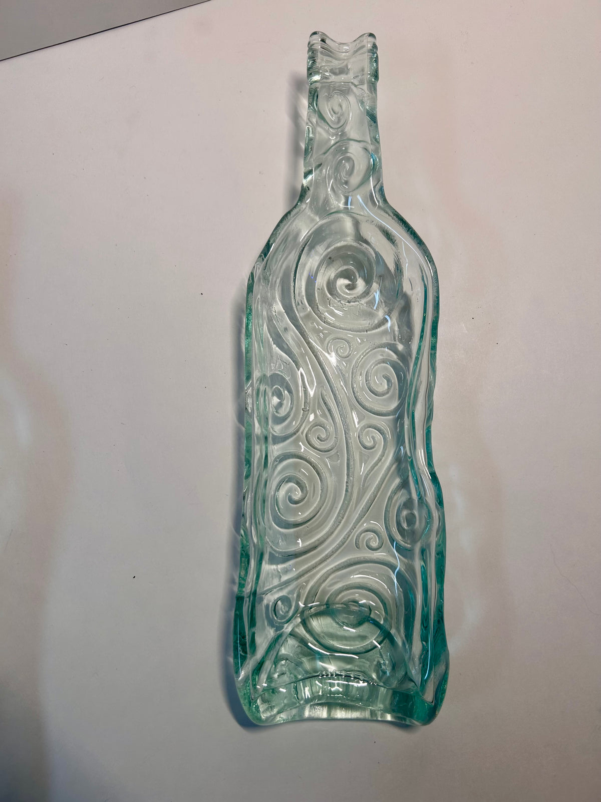 Pair of Melted / Slumped Glass Wine Bottle Serving Dishes with Embossed Swirl Pattern ( L- M Size)