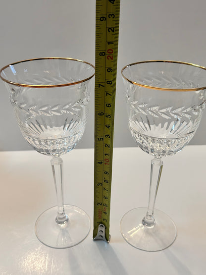 Set of 2 Vintage Lenox Monroe Gold Crystal Wine Glasses - Wheat Etch & Gold Rim - 7-1/4"
H - Made in USA
