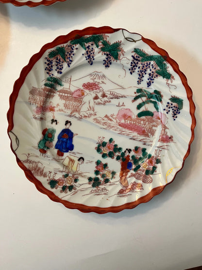 Japanese Geisha Kutani Hand Painted Women Garden Plates 