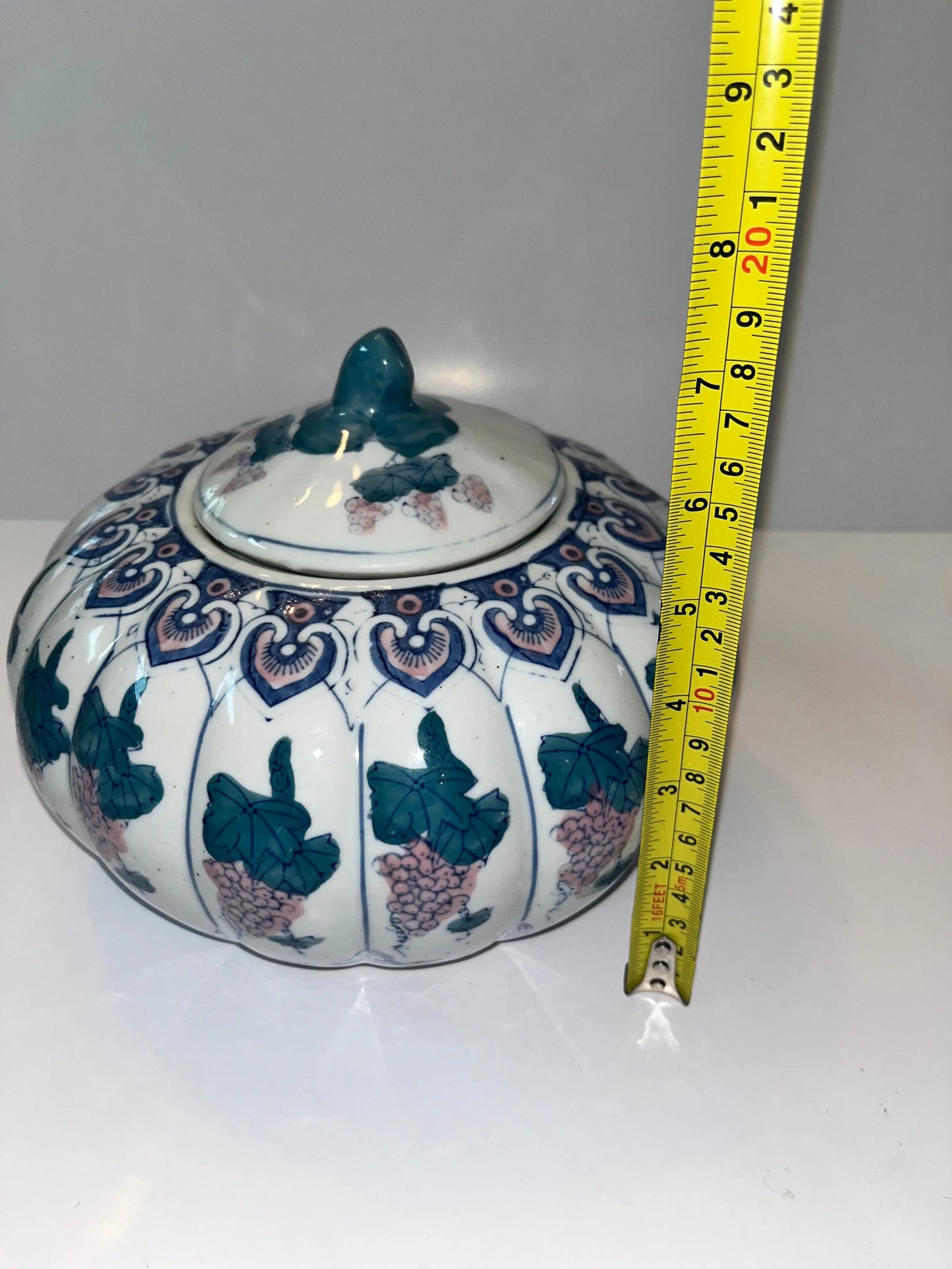 Chinese Large Ceramic Pumpkin Hand Painted Shaped Jar - Finest Antique