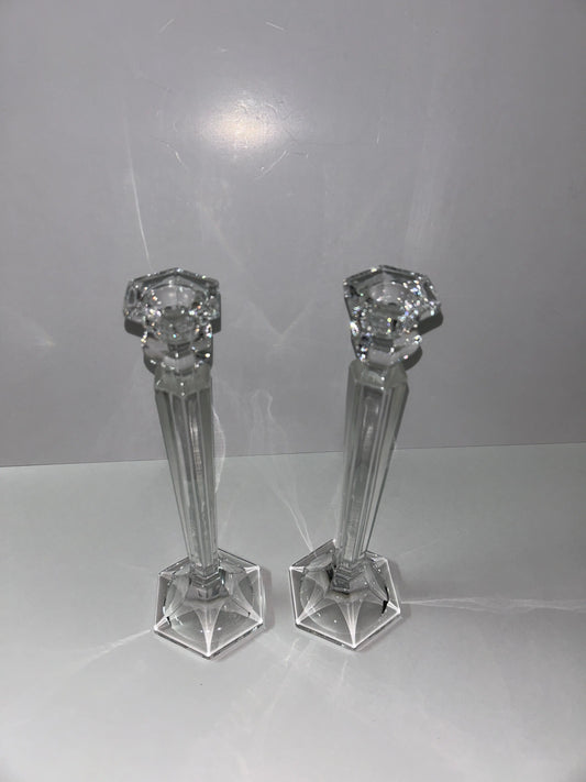 Classic Crystal Pillar Candle Holders - Finest Antique