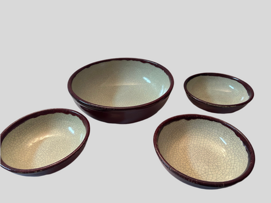 Pier 1 “Crackle Collection”Ceramic Bowls Set of 4 (1 Serving Bowl, 3 Cereal Bowls) Pier 1