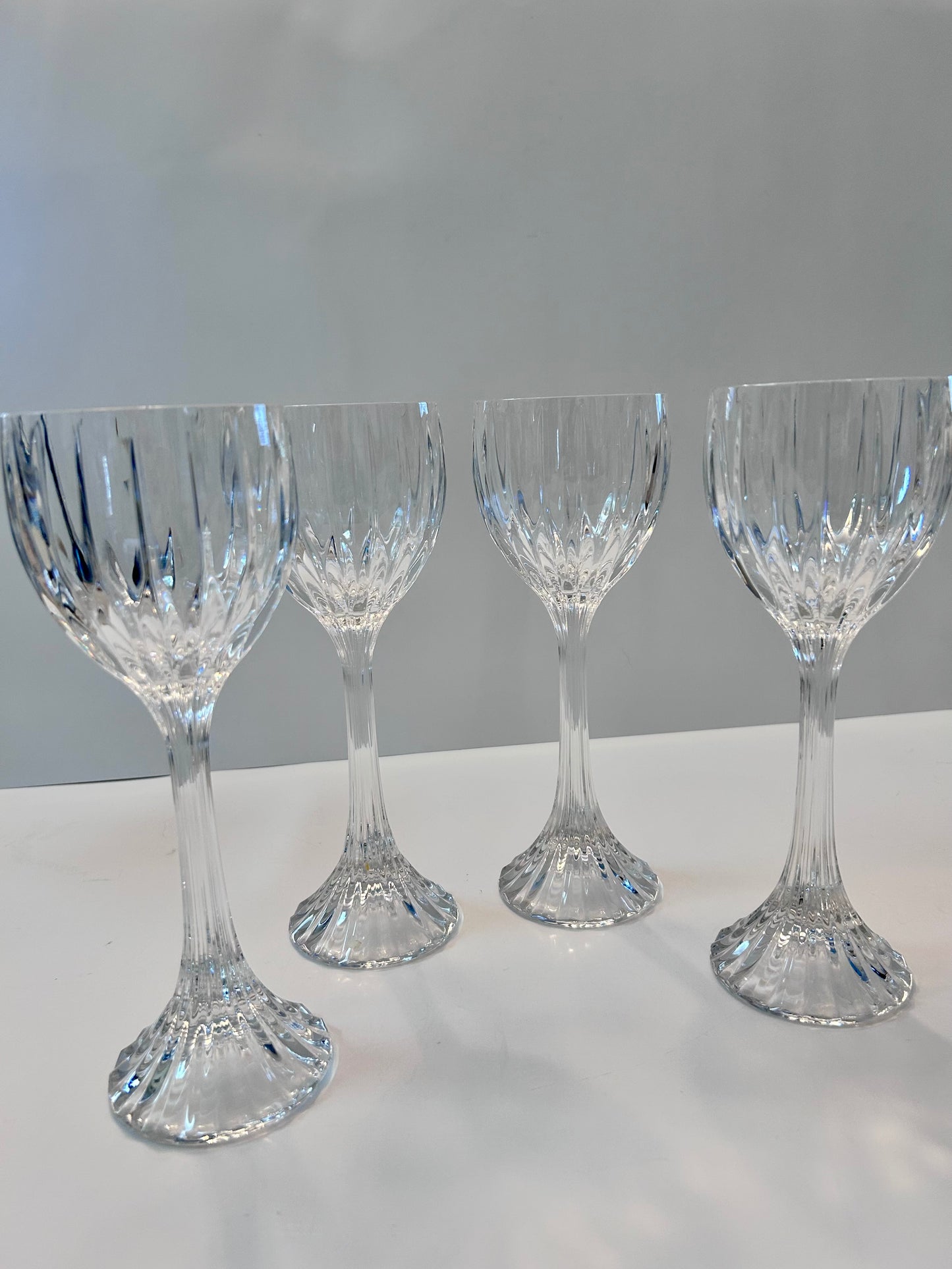 Set of 4 | Mikasa Park Lane Crystal Hock Wine Glasses | 8 1/4" Tall | Vertical Cut Design