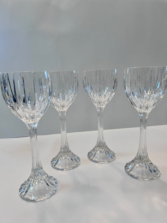 Set of 4 | Mikasa Park Lane Crystal Hock Wine Glasses | 8 1/4" Tall | Vertical Cut Design