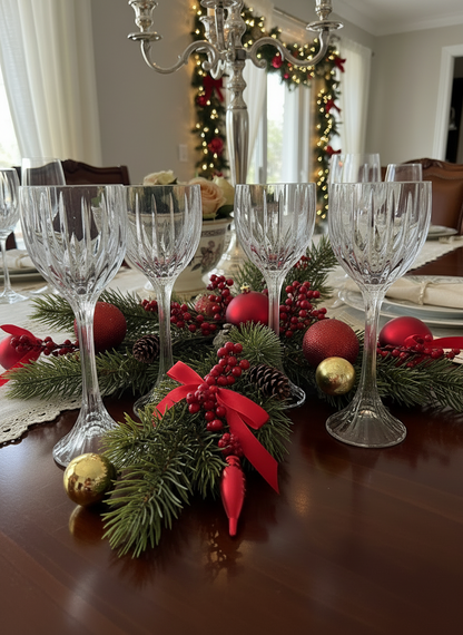 Set of 4 | Mikasa Park Lane Crystal Hock Wine Glasses | 8 1/4" Tall | Vertical Cut Design