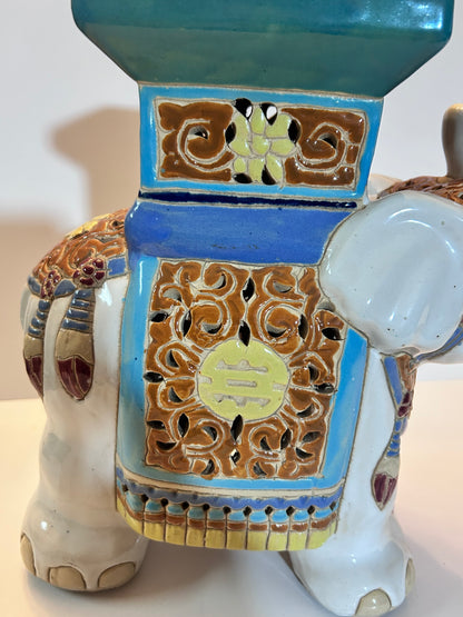 Vintage Chinese Export Style Ceramic Elephant Garden Stool / Plant Stand, 12”Tall, Chinoiserie Decor