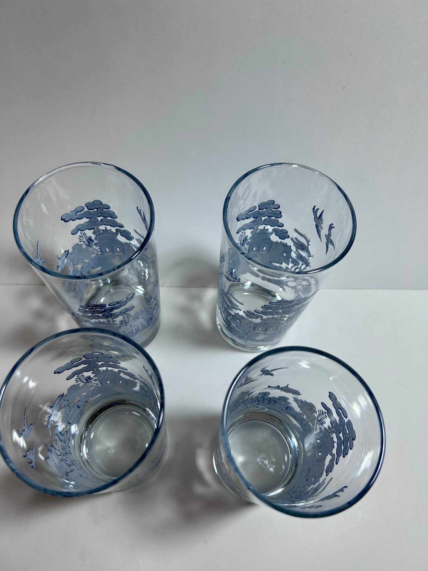 Vintage Johnson Brothers Willow Ware Blue Highball Glasses, Set of 4 (Made in England)