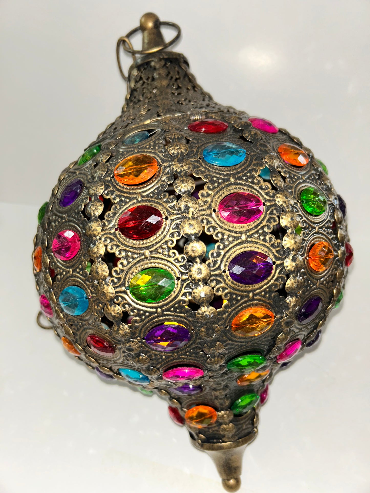 Pier 1 Imports Moroccan Caravan Brass Multicolor Gemstone Illuminating Pendant
