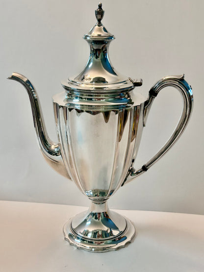 Vintage Chippendale International Silver Co. Pair of Silver-Plated Tea/Coffee Pots Engraved Monogram “M”