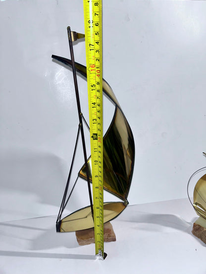 Vintage Mid-Century Modern Brass & Onyx Nautical Sculpture Set of 3