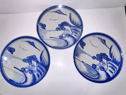 Set of 3 Antique Japanese Arita Plates -Late Edo Period (c. 1860-1880)
– Mountain Landscape – 9"